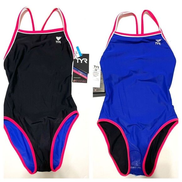 TYR HydraSpan Double Binding Reversible DiamondFit One Piece Swimsuit Black 30 S - Picture 1 of 9